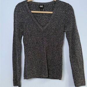 INC International Concepts Black & Silver Metallic V-Neck Sweater